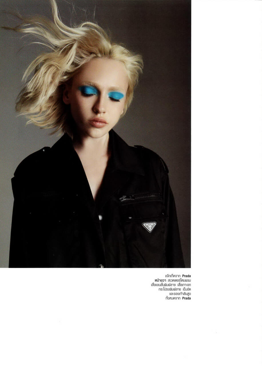 Beauty editorial image of Inna with blue eye makeup, from INMODELS