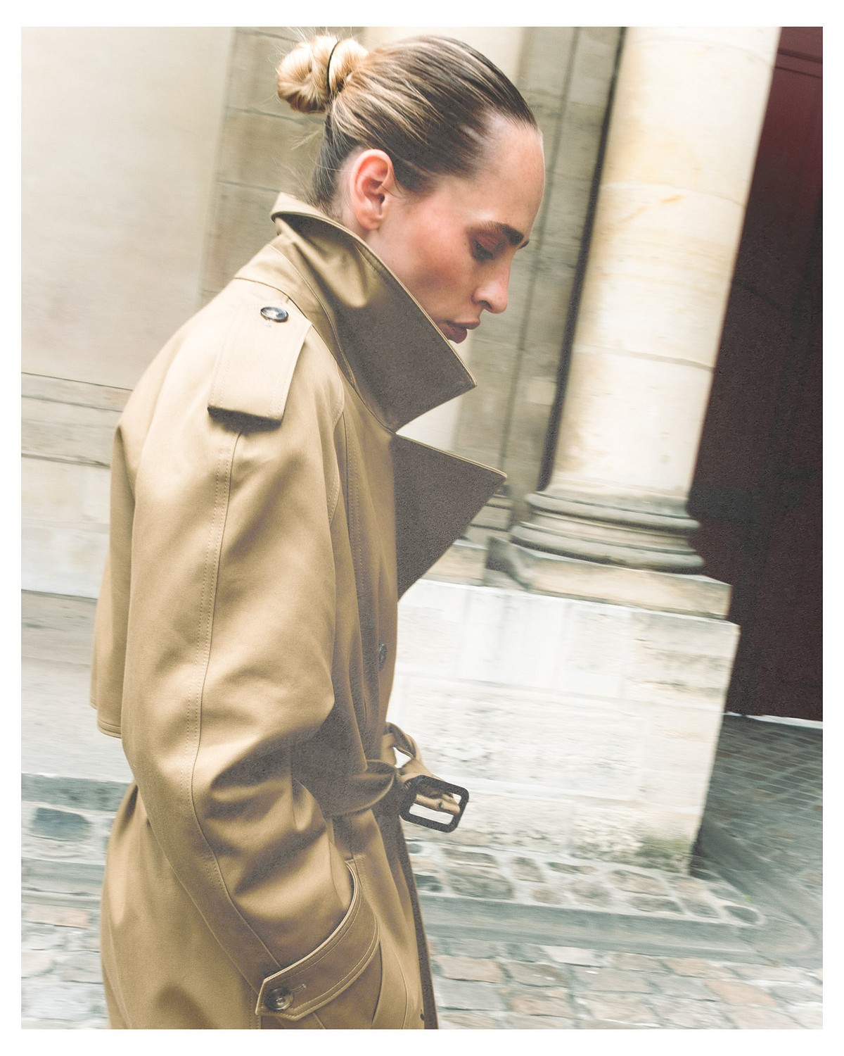 Inna in a trench coat on location, from her Mad Models portfolio